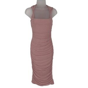 Oh Polly 4 Mauve Ruched Mesh Bodycon Dress Twisted Strap Midi‎ Party Sexy
